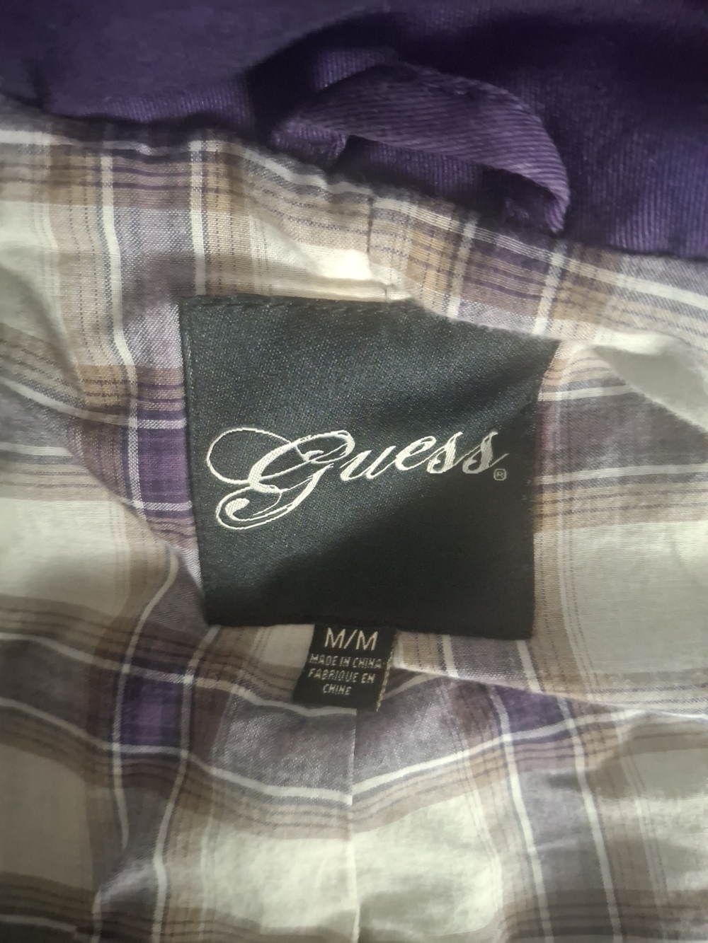 Guess Purple Button-Front Coat with Plaid Lining - Picture 4 of 6
